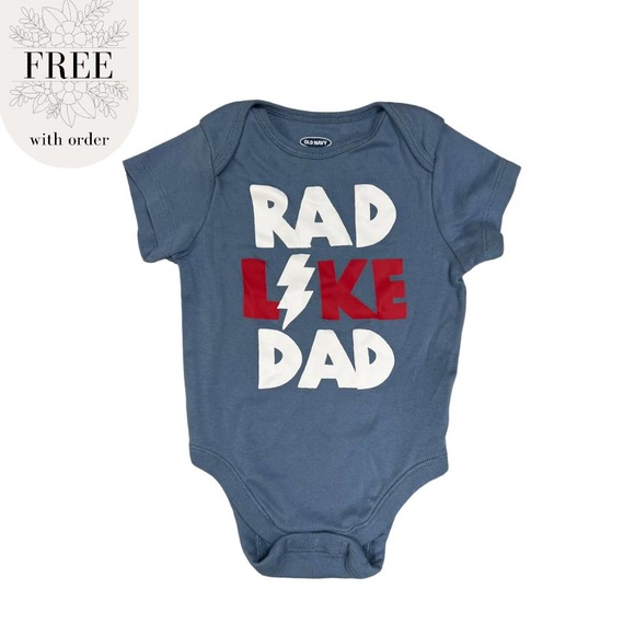FREE Old Navy, Baby "Rad Like Dad" Blue and Red Bodysuit Onesie - Picture 1 of 4